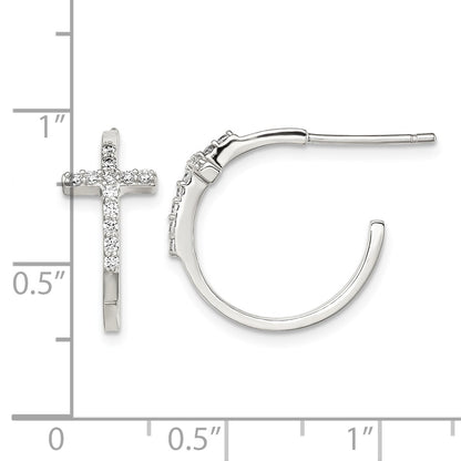 Sterling Silver Rhodium-plated CZ Cross Hoop Earrings