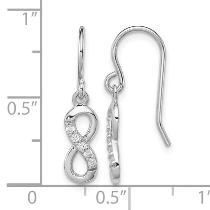 Sterling Silver Rhodium-plated with CZ Infinity Shepherd Hook Earrings