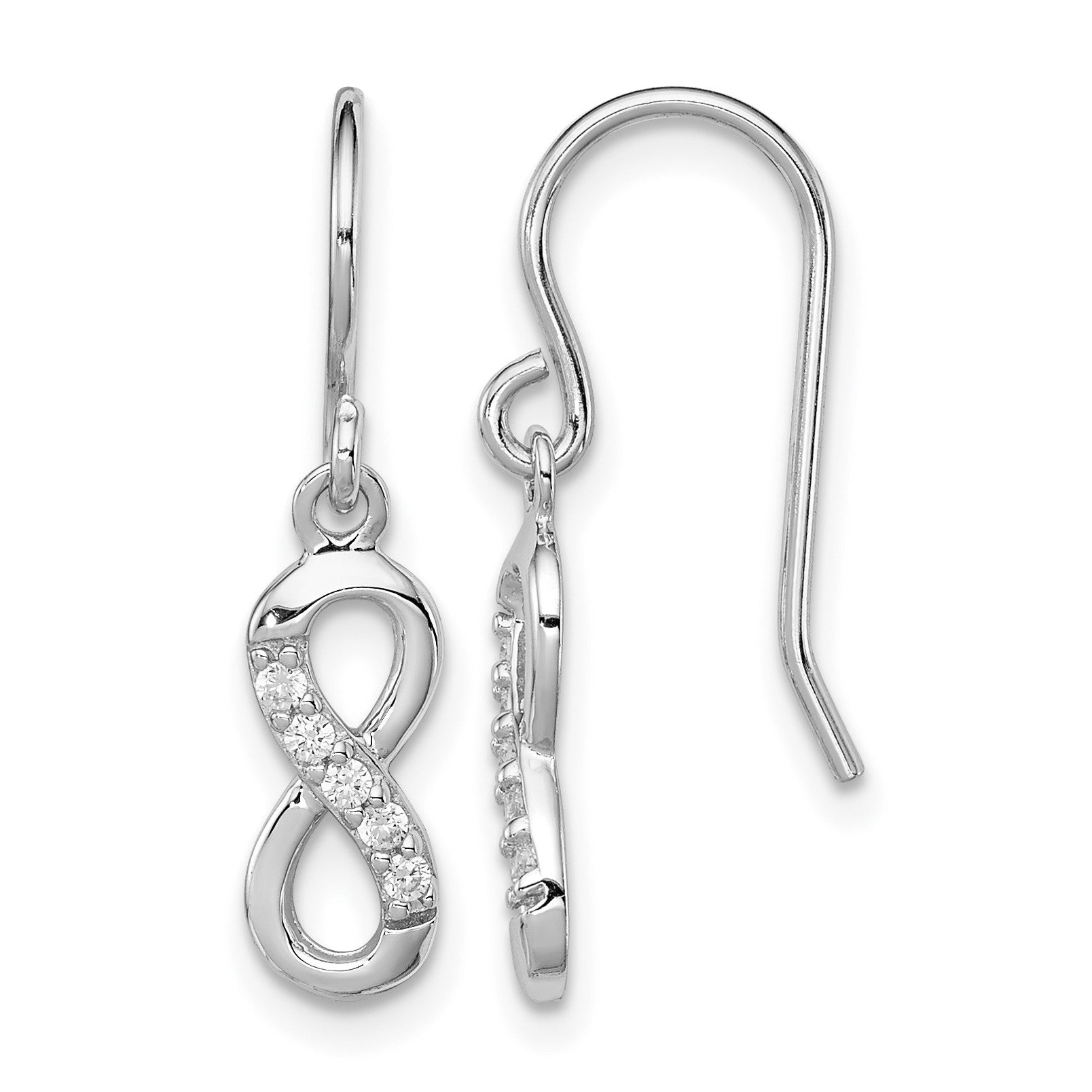 Sterling Silver Rhodium-plated with CZ Infinity Shepherd Hook Earrings