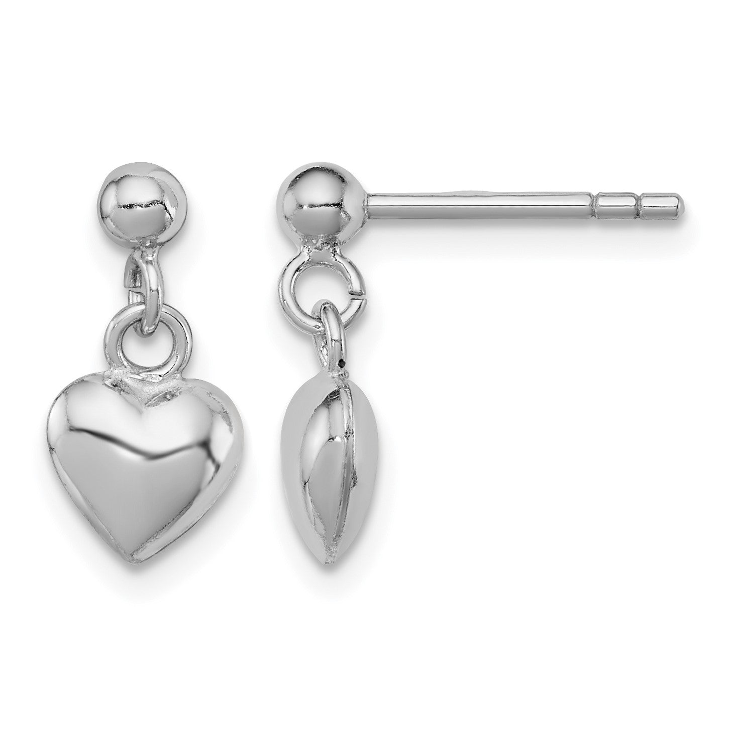 Sterling Silver RH-plated Polished Heart Children's Post Dangle Earrings