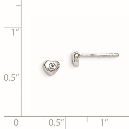 Sterling Silver Madi K Rhodium-plated Polished April White Preciosa Crystal Heart Children's Post Earrings