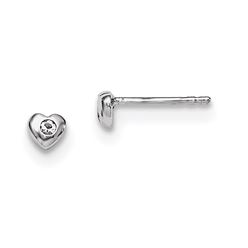 Sterling Silver Madi K Rhodium-plated Polished April White Preciosa Crystal Heart Children's Post Earrings