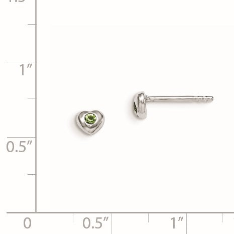 Sterling Silver Madi K Rhodium-plated Polished August Light Green Preciosa Crystal Heart Children's Post Earrings