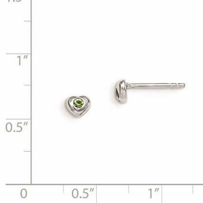 Sterling Silver Madi K Rhodium-plated Polished August Light Green Preciosa Crystal Heart Children's Post Earrings