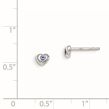 Sterling Silver Madi K Rhodium-plated Polished December Blue Preciosa Crystal Heart Children's Post Earrings