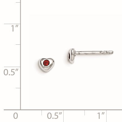 Sterling Silver Madi K Rhodium-plated Polished January Red Preciosa Crystal Heart Children's Post Earrings