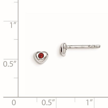 Sterling Silver Madi K Rhodium-plated Polished January Red Preciosa Crystal Heart Children's Post Earrings