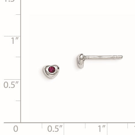 Sterling Silver Madi K Rhodium-plated Polished July Red Preciosa Crystal Heart Children's Post Earrings