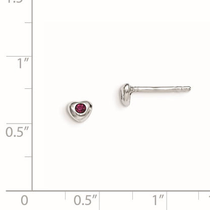 Sterling Silver Madi K Rhodium-plated Polished July Red Preciosa Crystal Heart Children's Post Earrings