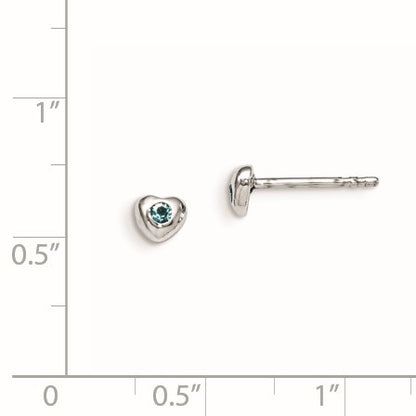 Sterling Silver Madi K Rhodium-plated Polished March Light Blue Preciosa Crystal Heart Children's Post Earrings