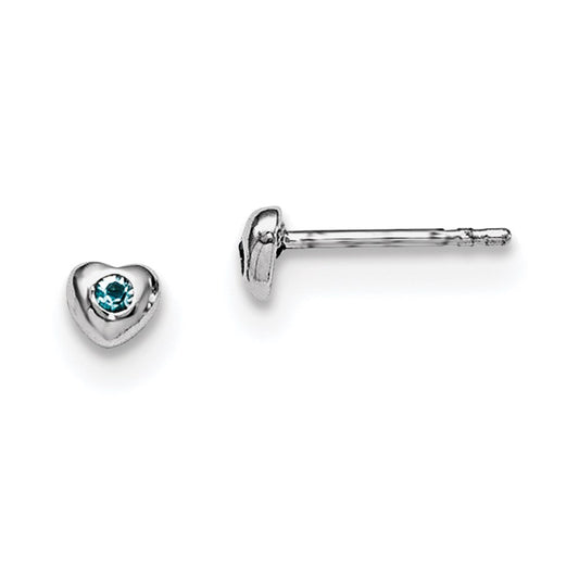 Sterling Silver Madi K Rhodium-plated Polished March Light Blue Preciosa Crystal Heart Children's Post Earrings