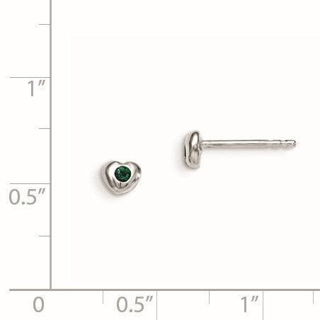 Sterling Silver Madi K Rhodium-plated Polished May Green Preciosa Crystal Heart Children's Post Earrings
