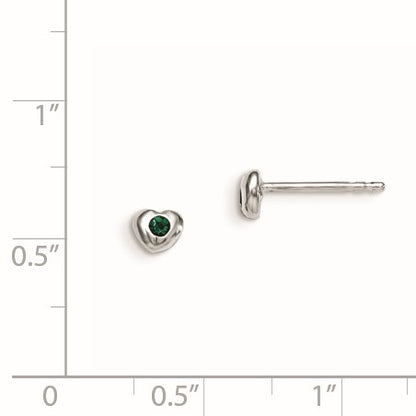 Sterling Silver Madi K Rhodium-plated Polished May Green Preciosa Crystal Heart Children's Post Earrings
