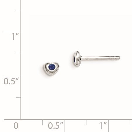 Sterling Silver Madi K Rhodium-plated Polished September Blue Preciosa Crystal Heart Children's Post Earrings
