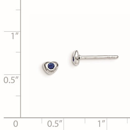 Sterling Silver Madi K Rhodium-plated Polished September Blue Preciosa Crystal Heart Children's Post Earrings