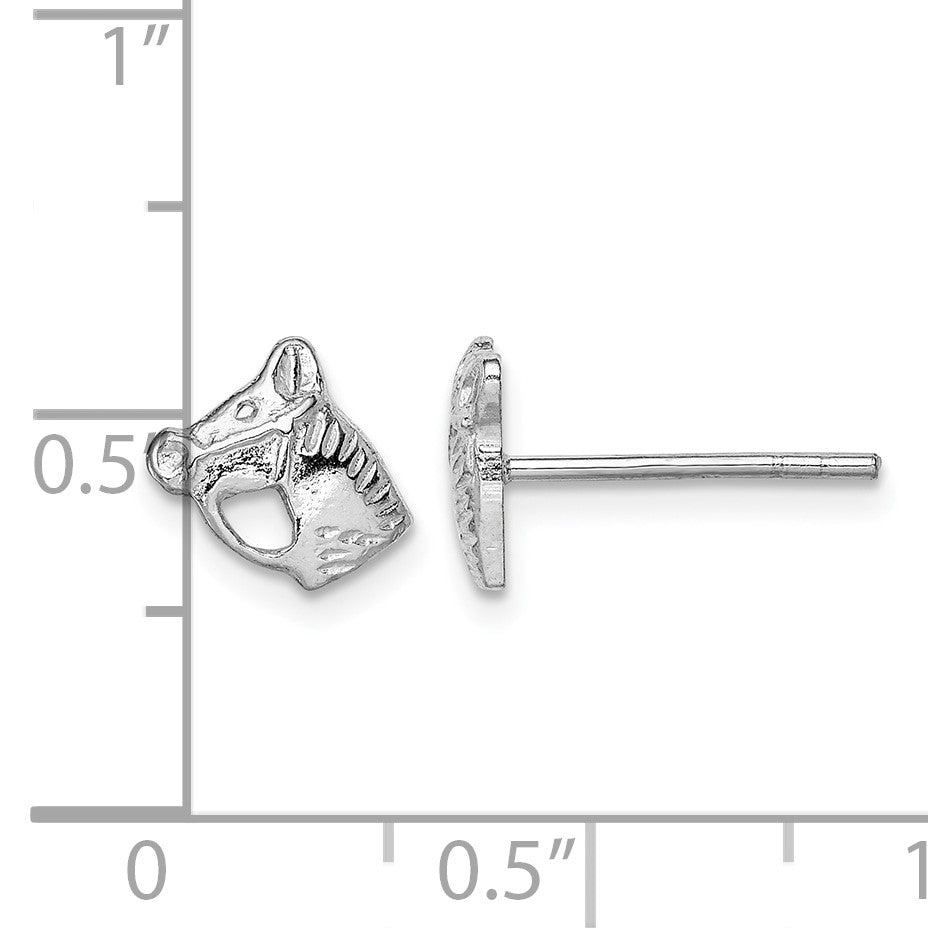 Sterling Silver Rhodium-plated Polished & Textured Horse Head Children's Post Earrings