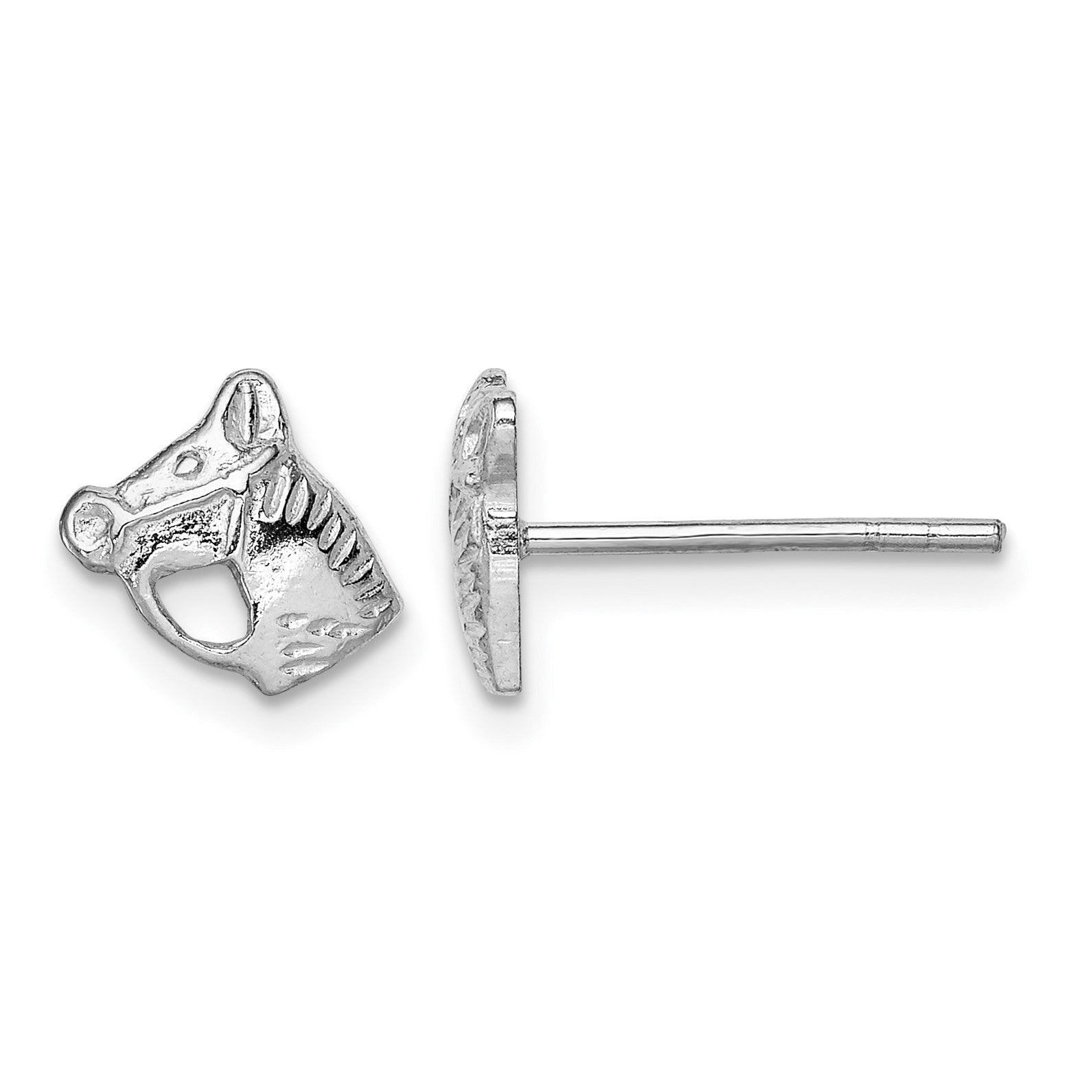 Sterling Silver Rhodium-plated Polished & Textured Horse Head Children's Post Earrings
