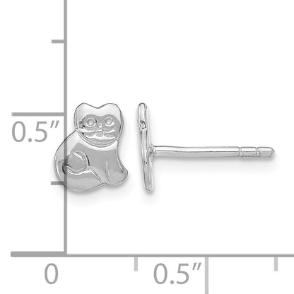 Sterling Silver Rhodium-plated Polished Cat Children's Post Earrings