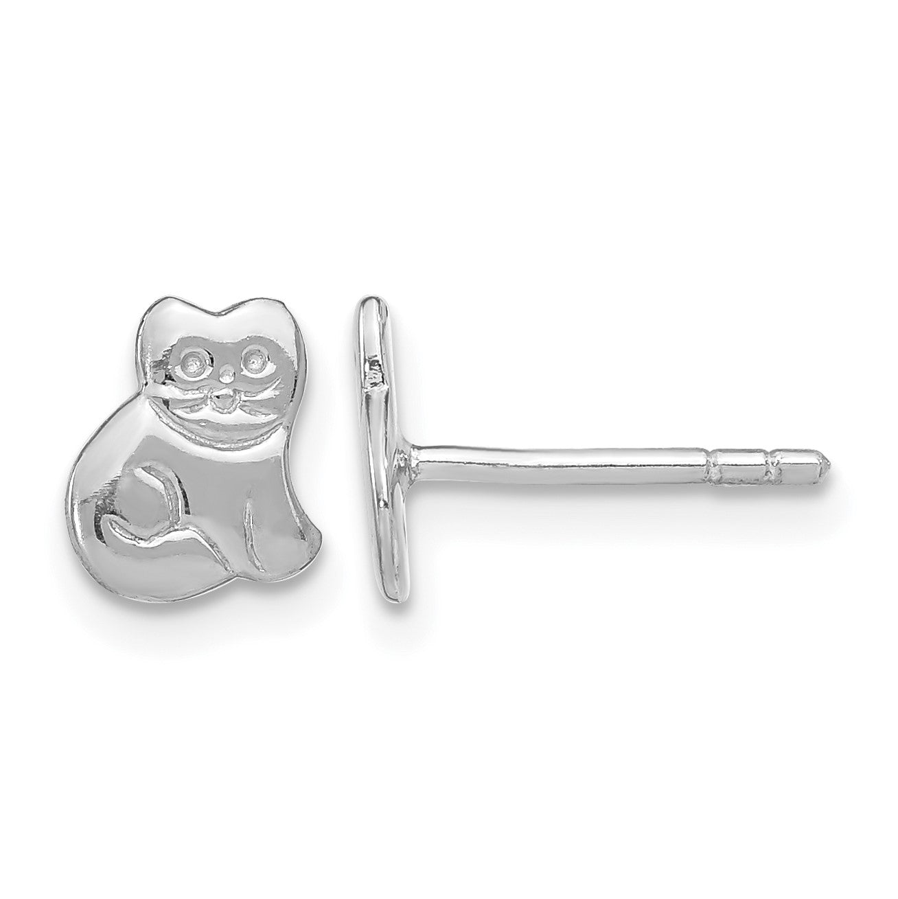 Sterling Silver Rhodium-plated Polished Cat Children's Post Earrings