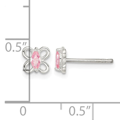 Sterling Silver Polished Pink CZ Butterfly Children's Post Earrings