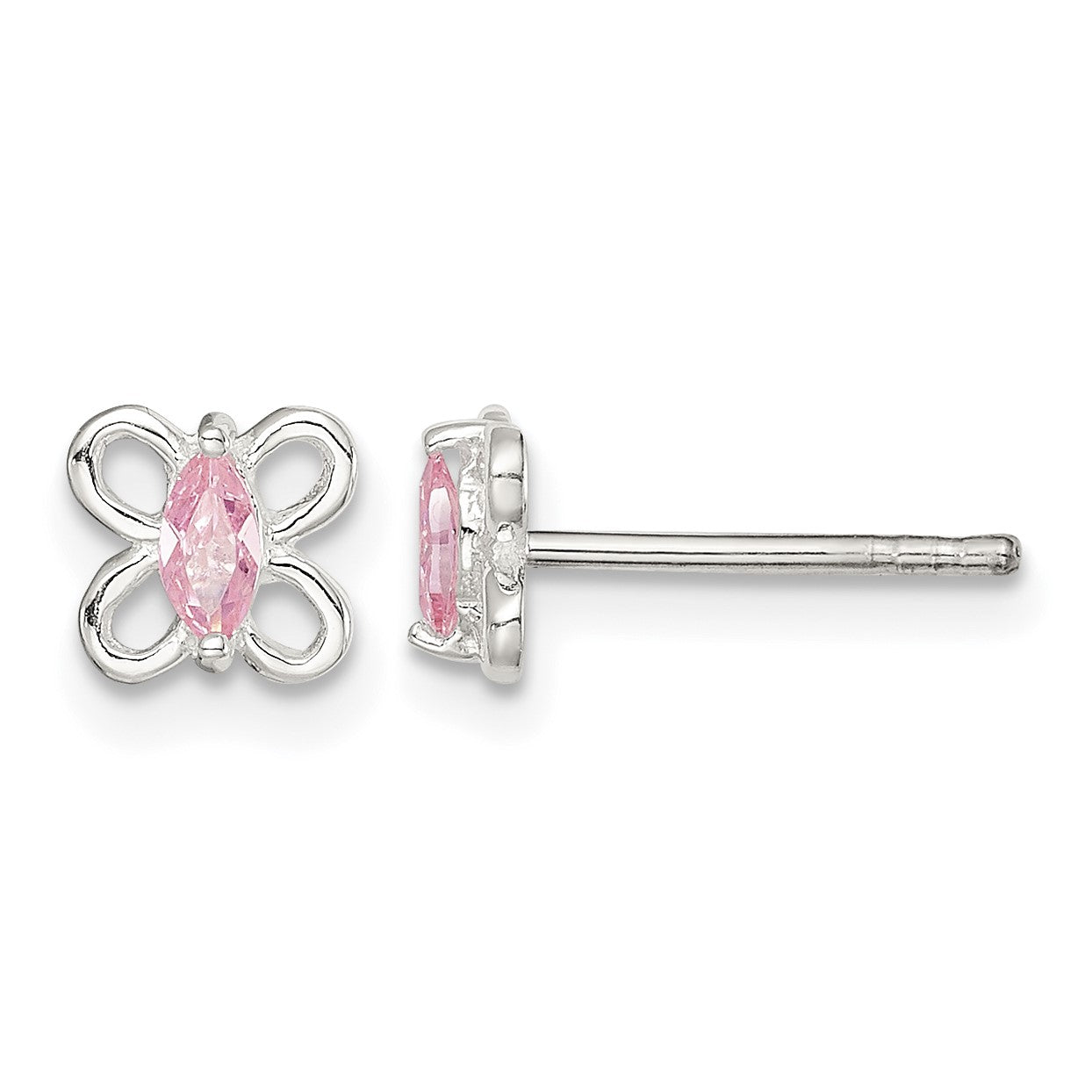 Sterling Silver Polished Pink CZ Butterfly Children's Post Earrings
