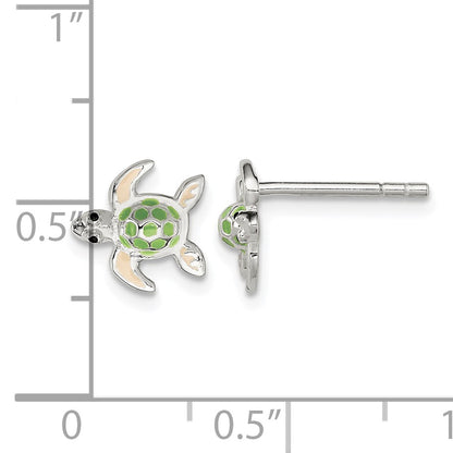 Sterling Silver Polished Multi-color Enameled Sea Turtle Children's Post Earrings