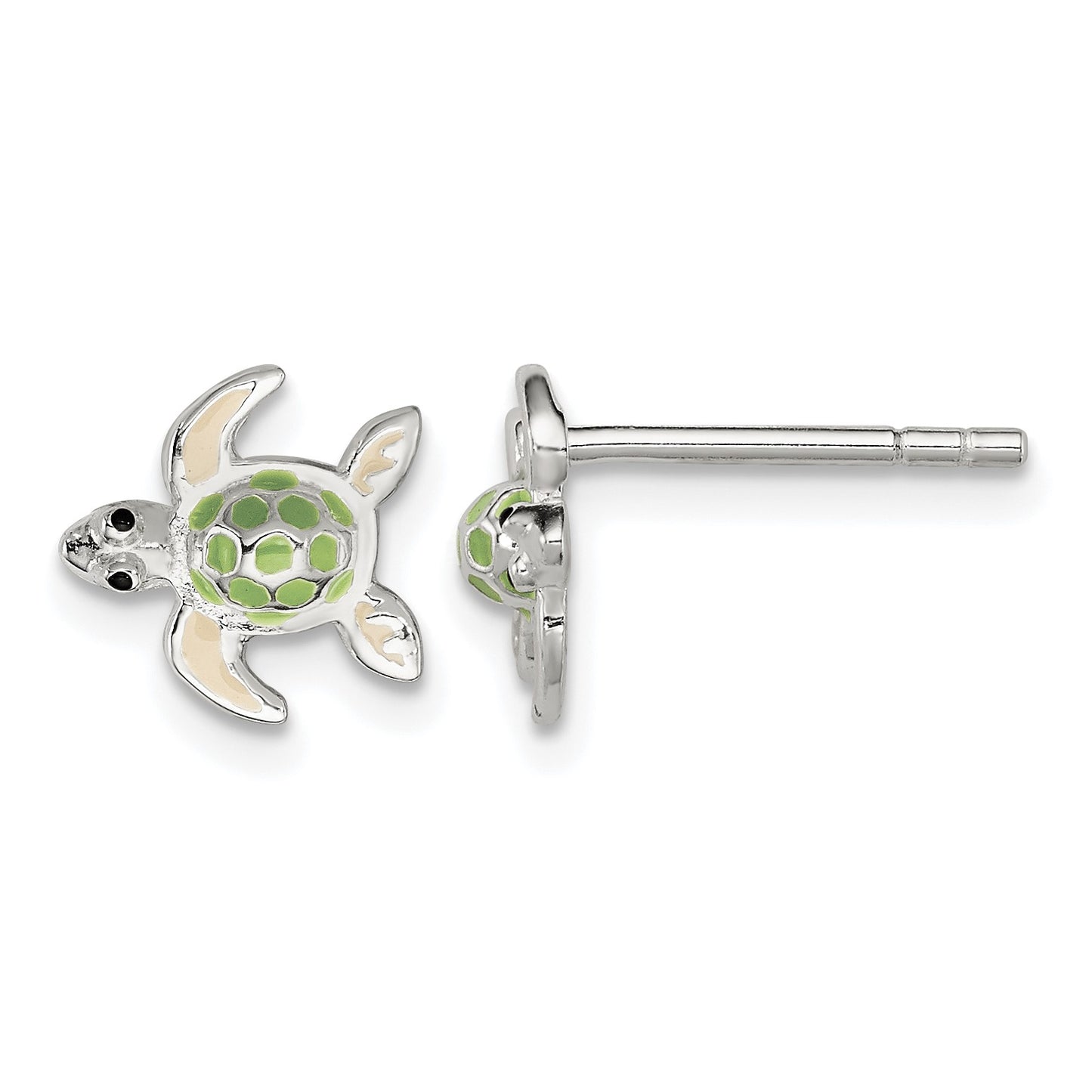 Sterling Silver Polished Multi-color Enameled Sea Turtle Children's Post Earrings
