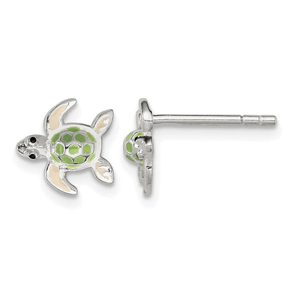 Sterling Silver Polished Multi-color Enameled Sea Turtle Children's Post Earrings