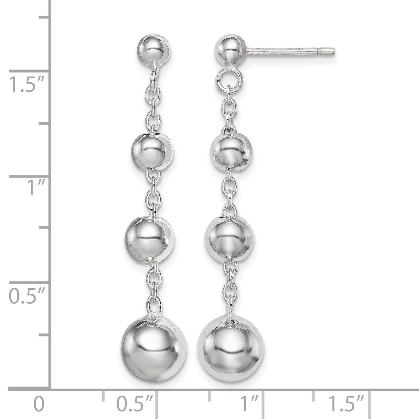 Sterling Silver Rhod-plated Polished Graduated Beaded Post Dangle Earrings