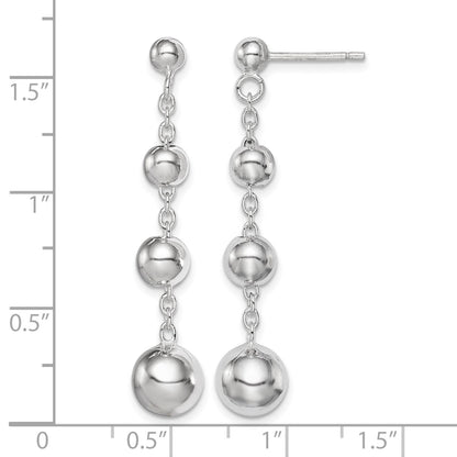 Sterling Silver Rhod-plated Polished Graduated Beaded Post Dangle Earrings