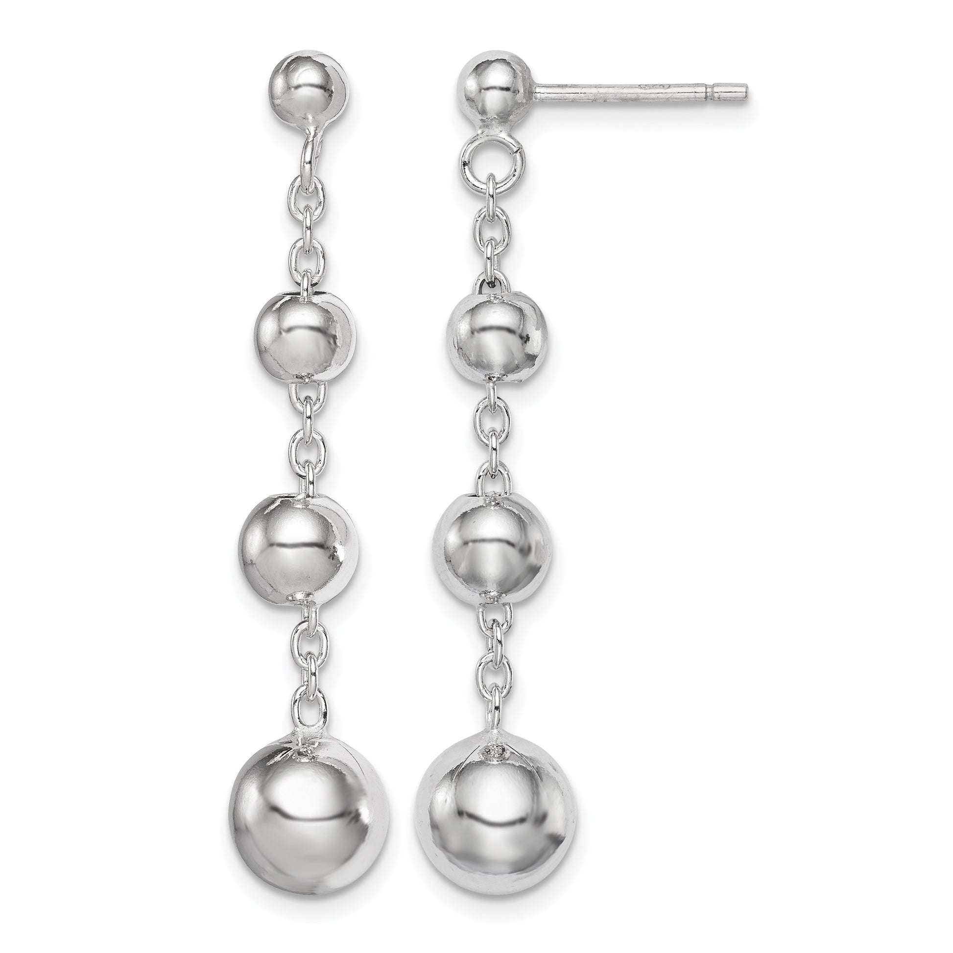 Sterling Silver Rhod-plated Polished Graduated Beaded Post Dangle Earrings