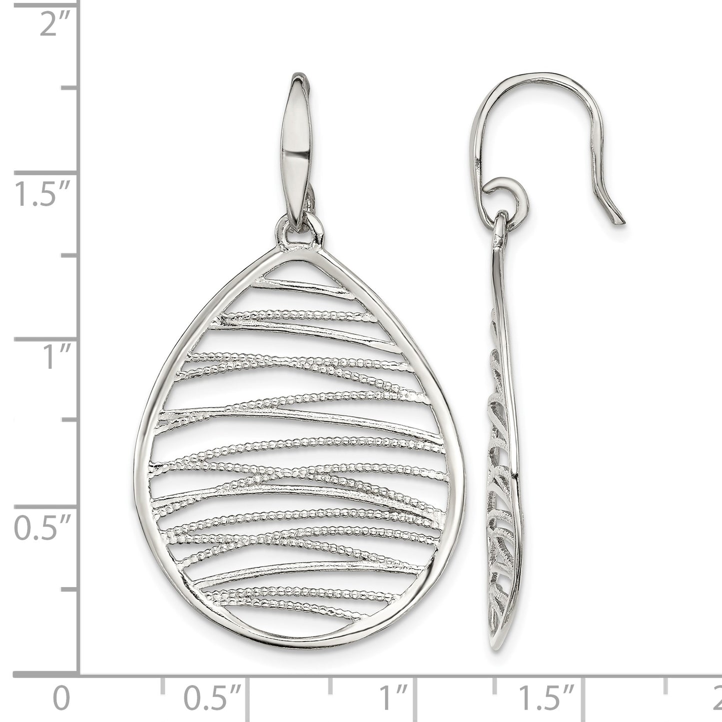 Sterling Silver Rhod-pltd Polished/Textured Teardrop Dangle Earrings