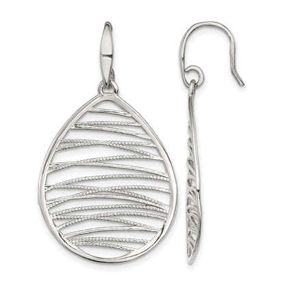 Sterling Silver Rhod-pltd Polished/Textured Teardrop Dangle Earrings