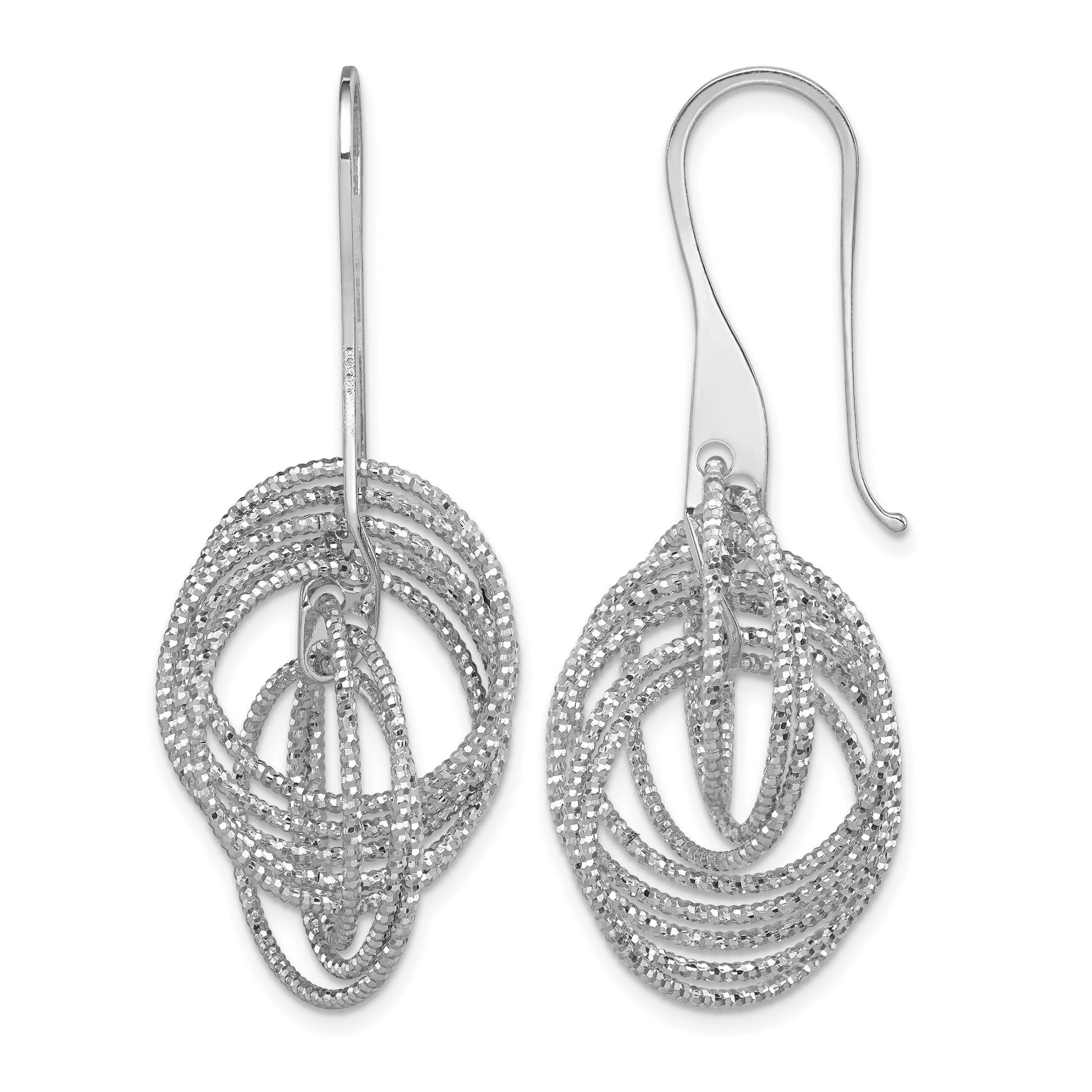 Sterling Silver Rhodium-plated D/C Fancy Intertwined Circles Dangle Earring