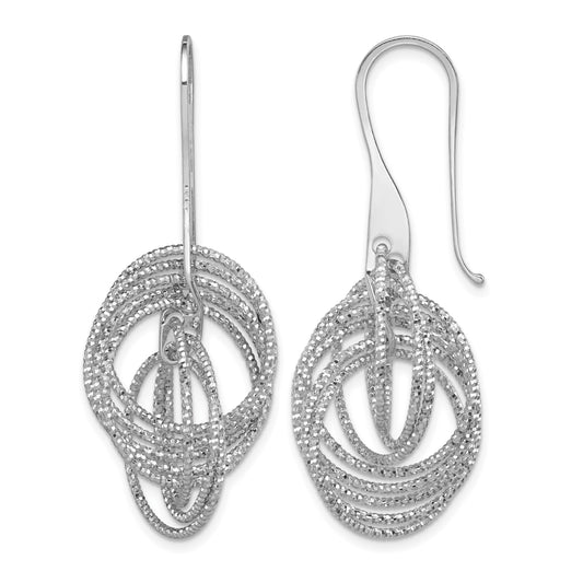 Sterling Silver Rhodium-plated D/C Fancy Intertwined Circles Dangle Earring
