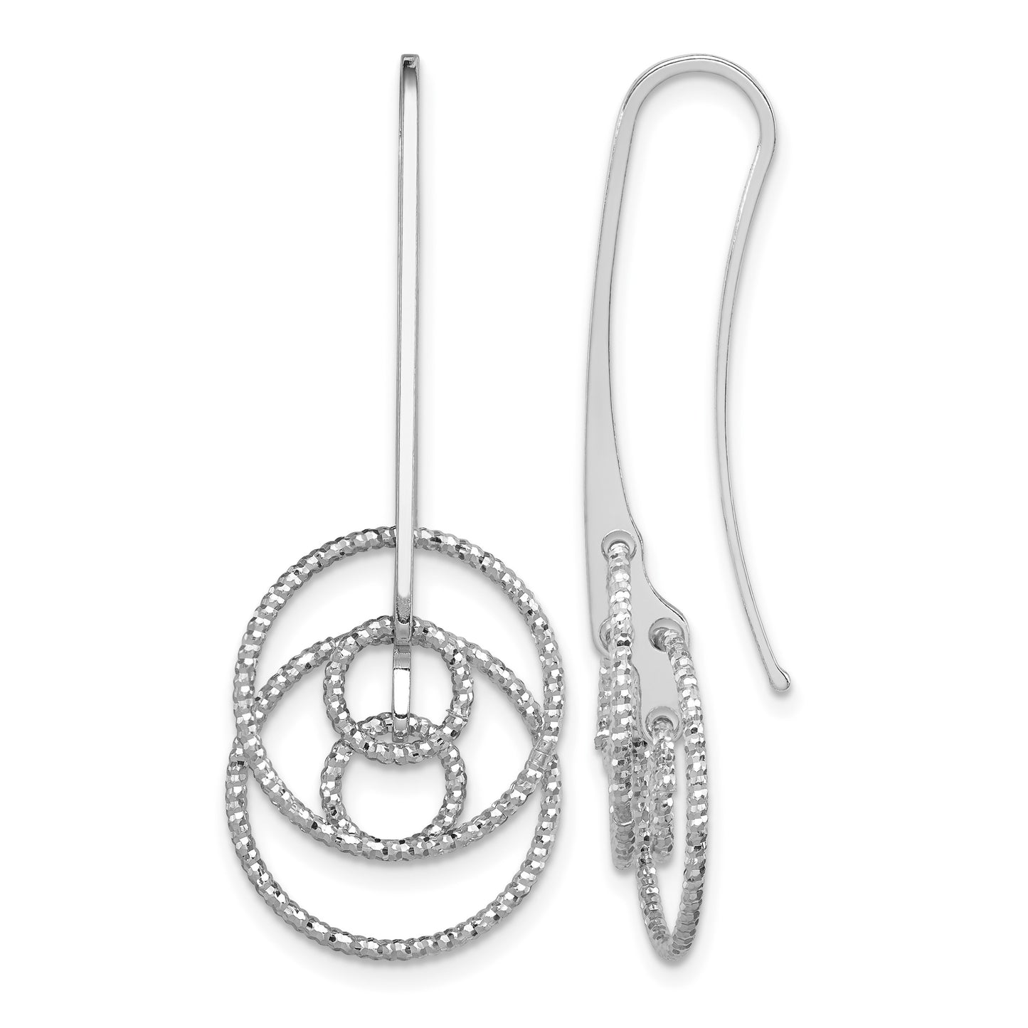 Sterling Silver Rhodium-plated D/C Fancy Circles Dangle Earrings