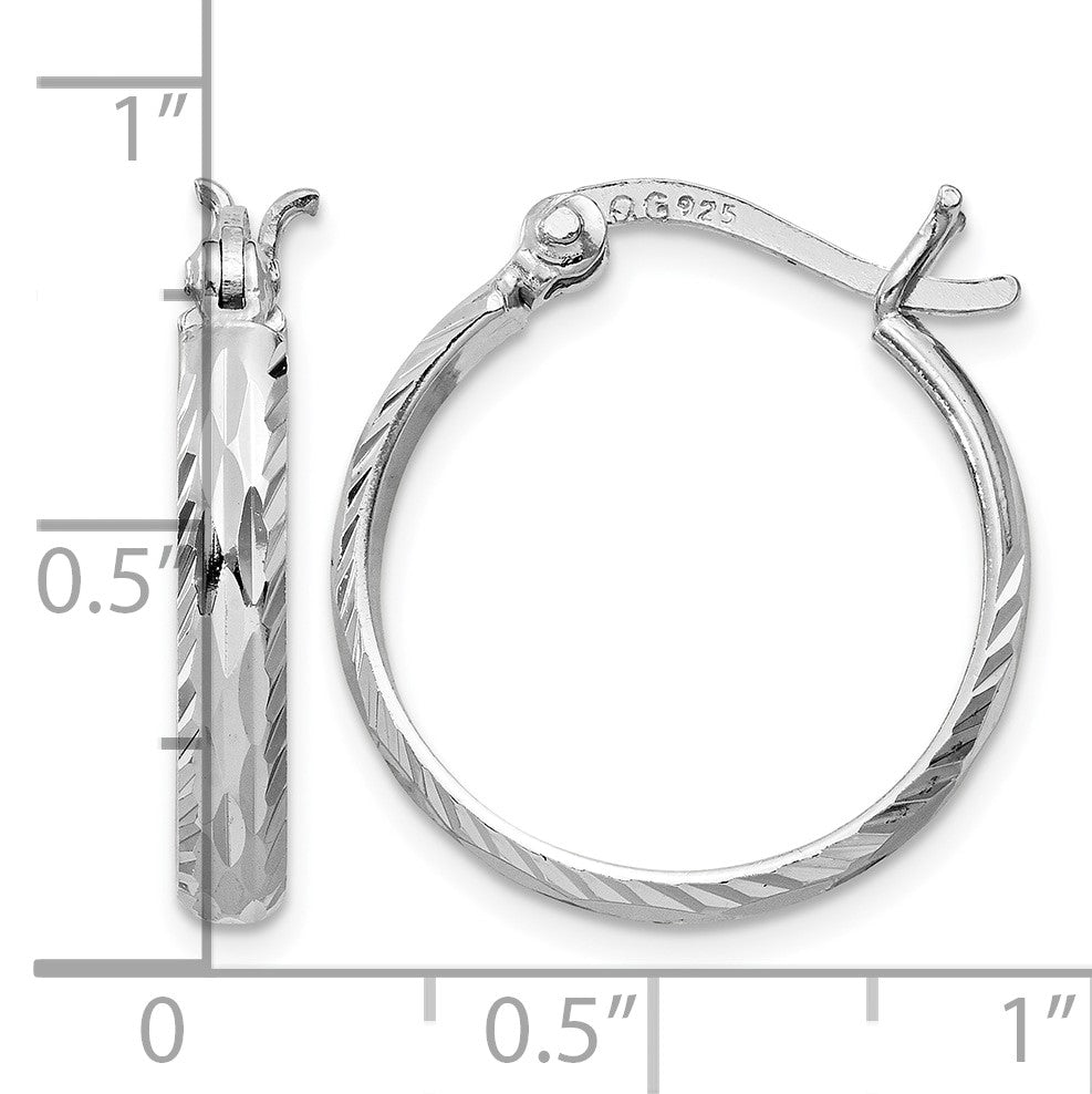 Sterling Silver Rhodium-plated 2.5mm Textured Round Hoops