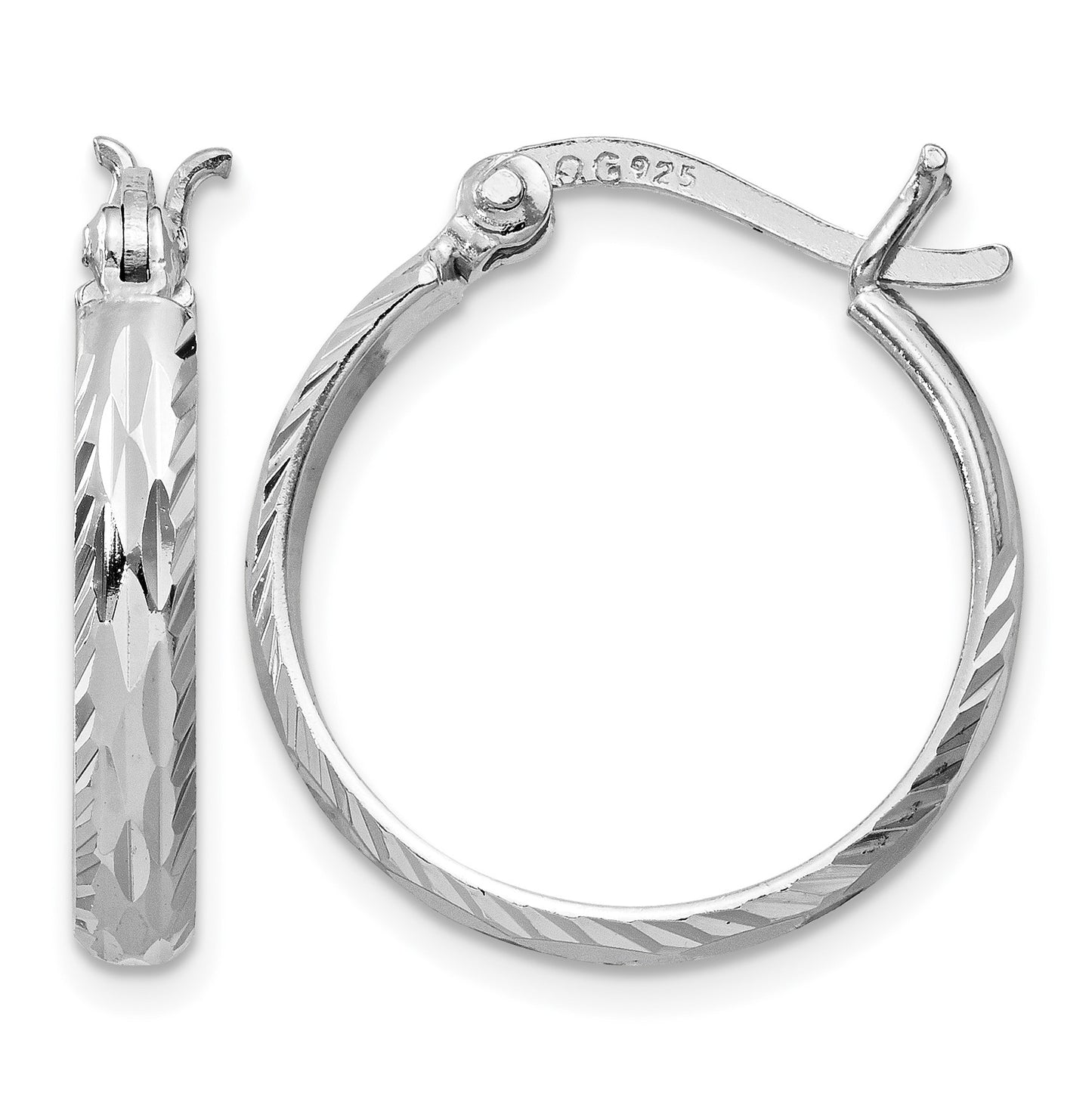 Sterling Silver Rhodium-plated 2.5mm Textured Round Hoops