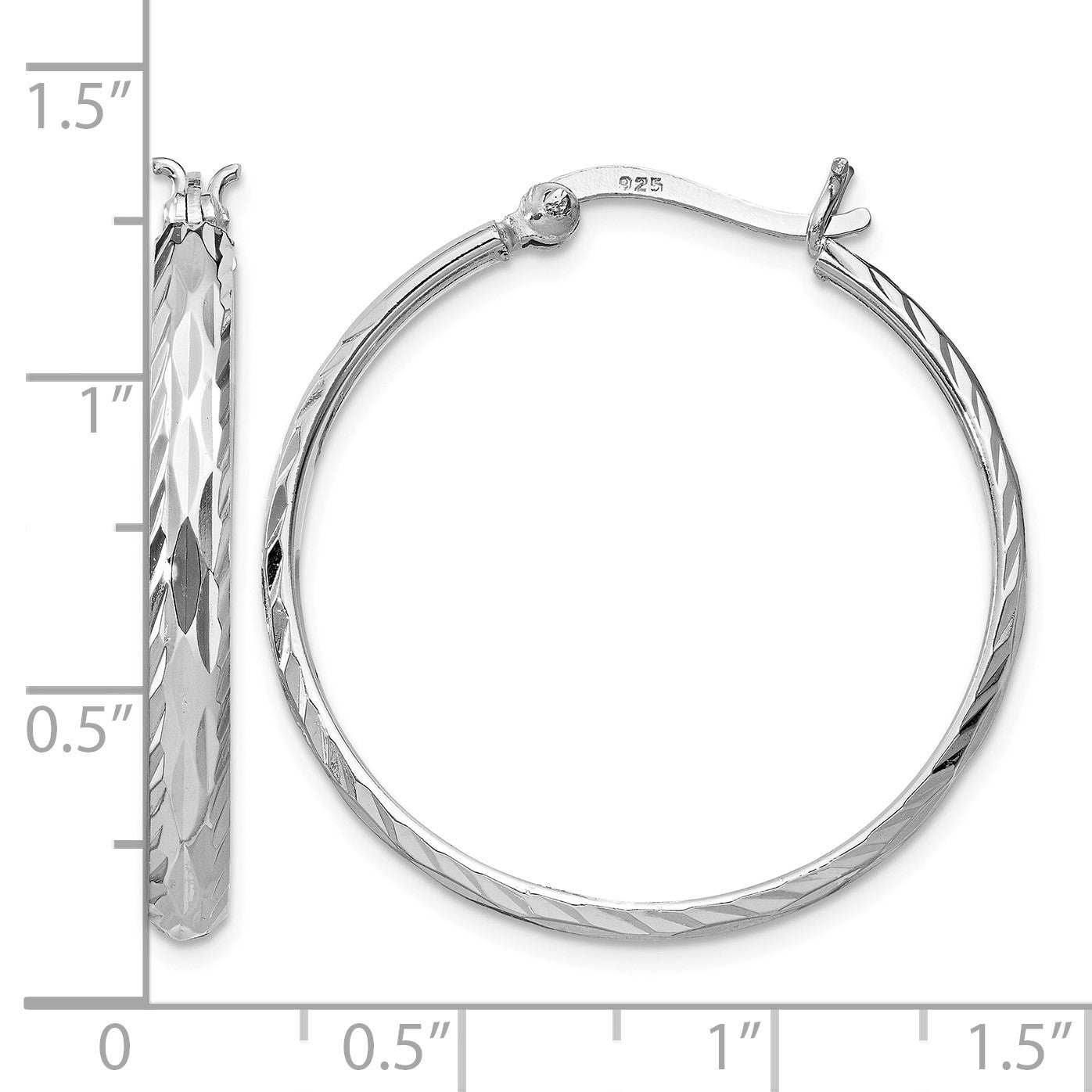 Sterling Silver Rhodium-plated 2.5mm Textured Round Hoops