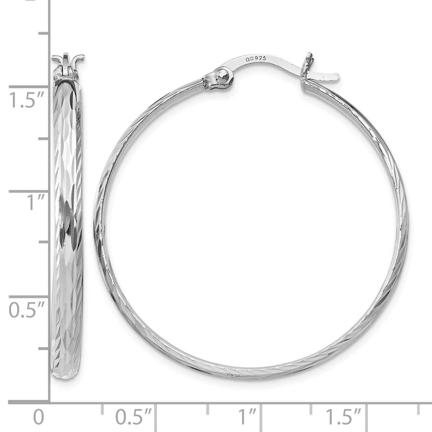 Sterling Silver Rhodium-plated 2.5mm Textured Round Hoops
