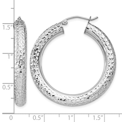 Sterling Silver Rhodium-plated Diamond Cut 4.75mm Hoop Earrings