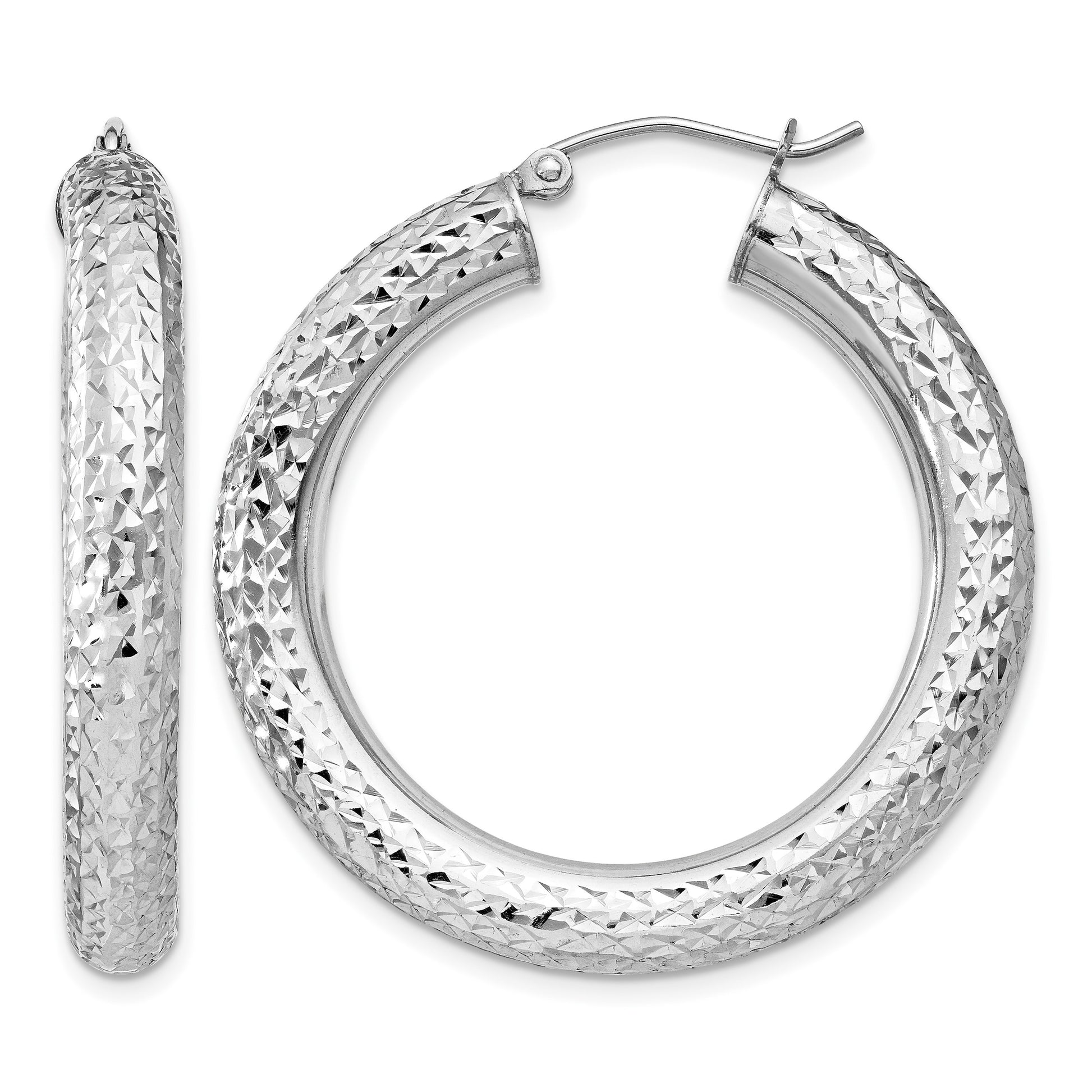 Sterling Silver Rhodium-plated Diamond Cut 4.75mm Hoop Earrings