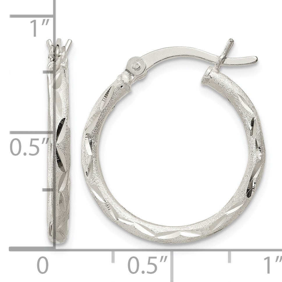 Sterling Silver Satin Diamond-cut 2x20mm Hoop Earrings