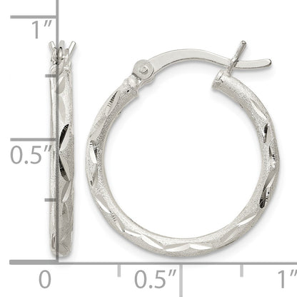 Sterling Silver Satin Diamond-cut 2x20mm Hoop Earrings