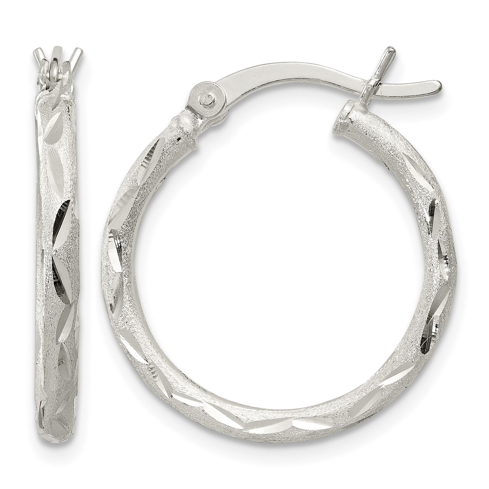 Sterling Silver Satin Diamond-cut 2x20mm Hoop Earrings