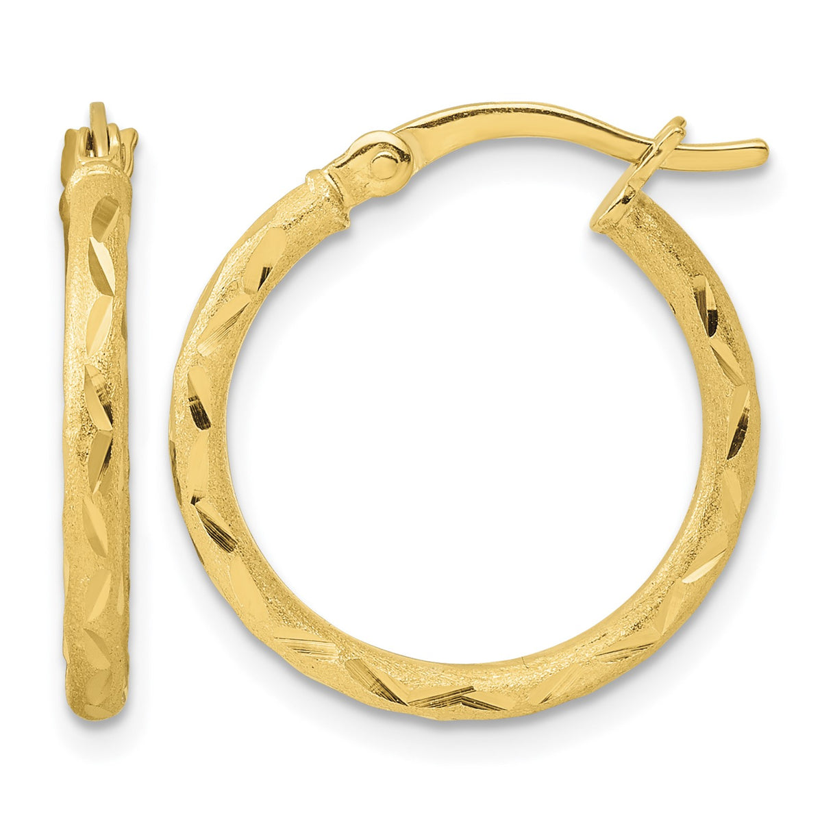 Sterling Silver Gold-tone Satin Diamond-cut 2x20mm Hoop Earrings
