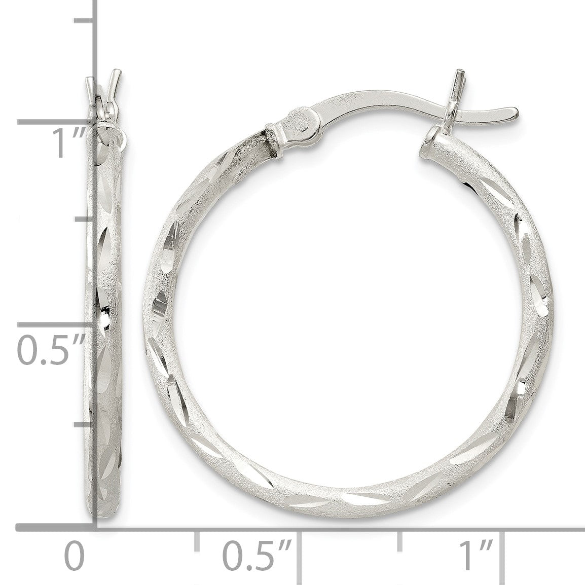 Sterling Silver Satin Diamond-cut 2x25mm Hoop Earrings