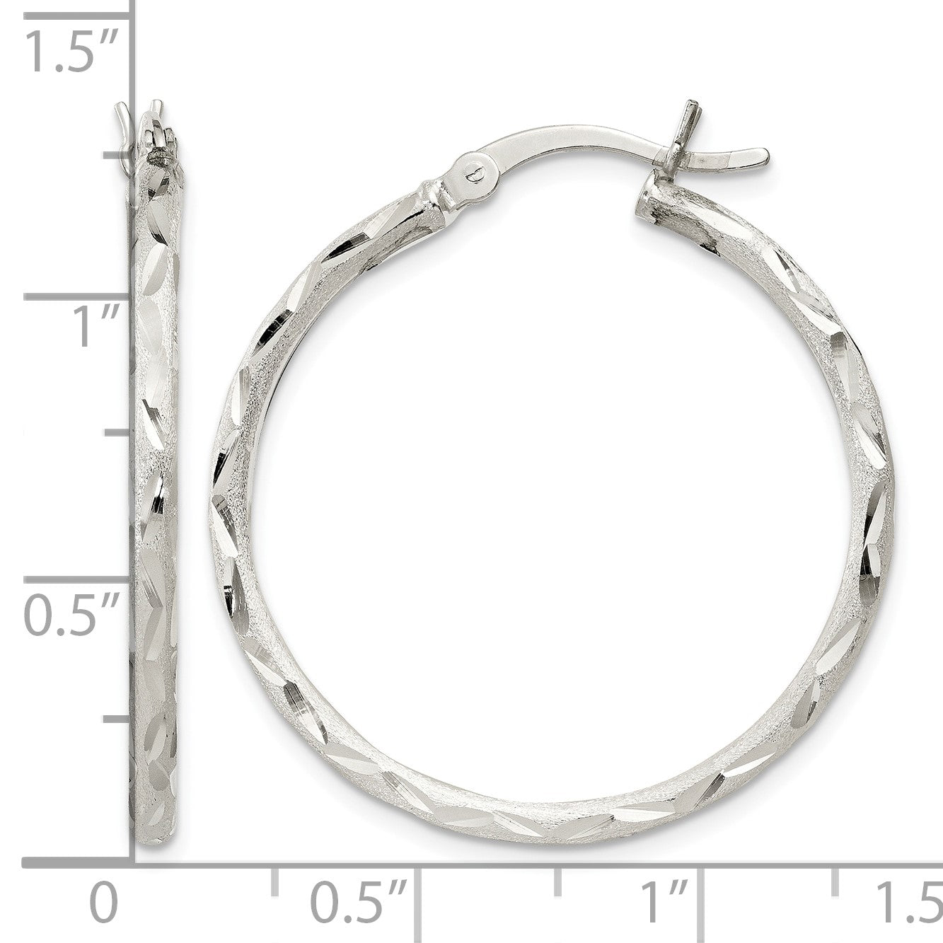 Sterling Silver Satin Diamond-cut 2x31mm Hoop Earrings