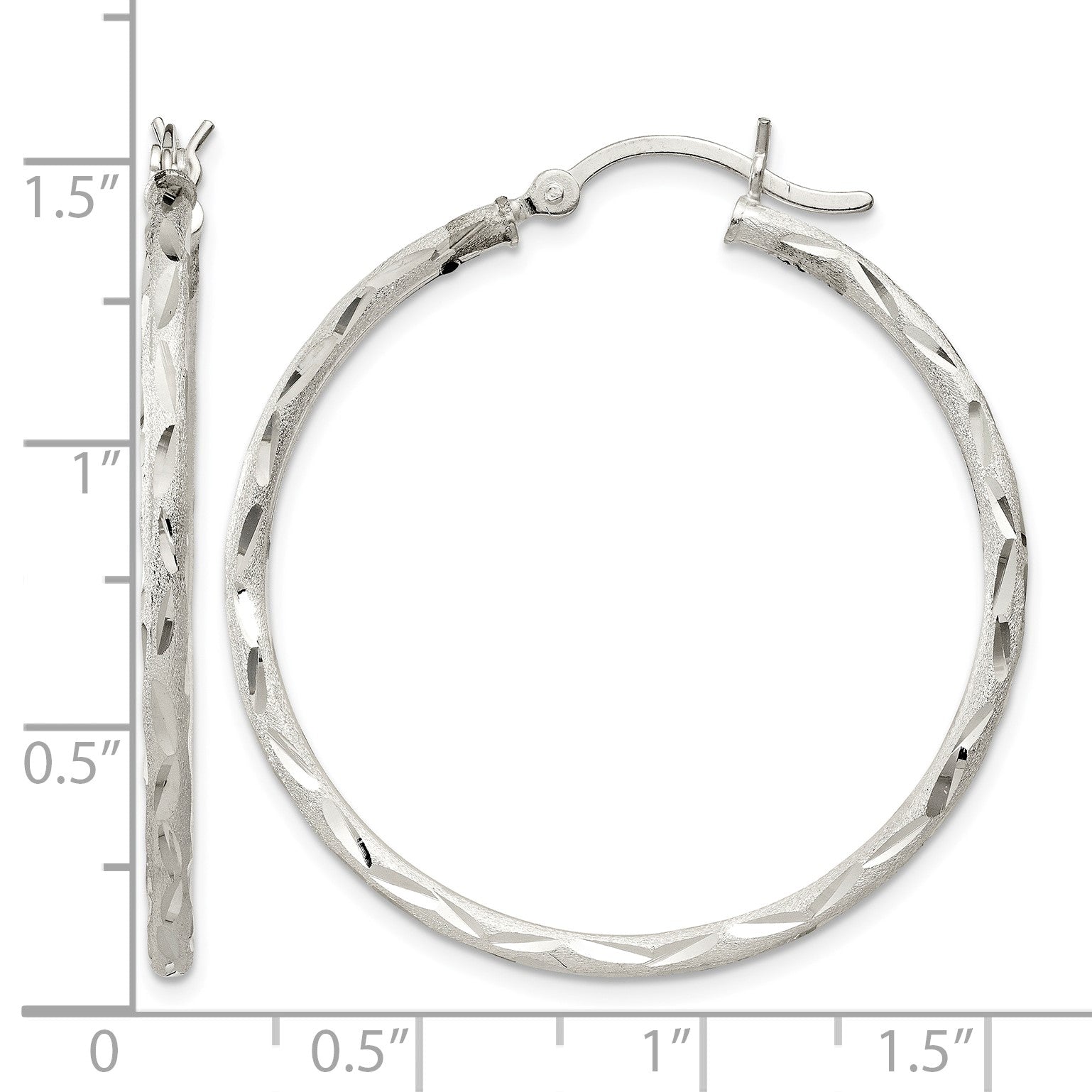 Sterling Silver Satin Diamond-cut 2x35mm Hoop Earrings