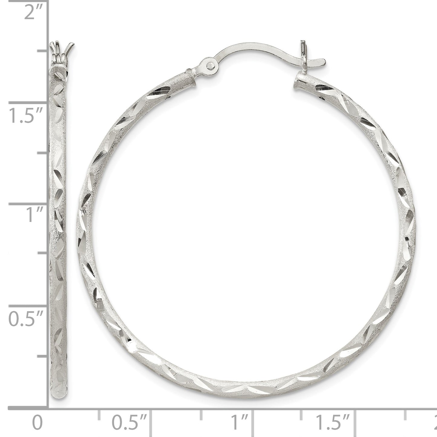 Sterling Silver Satin Diamond-cut 2x40mm Hoop Earrings